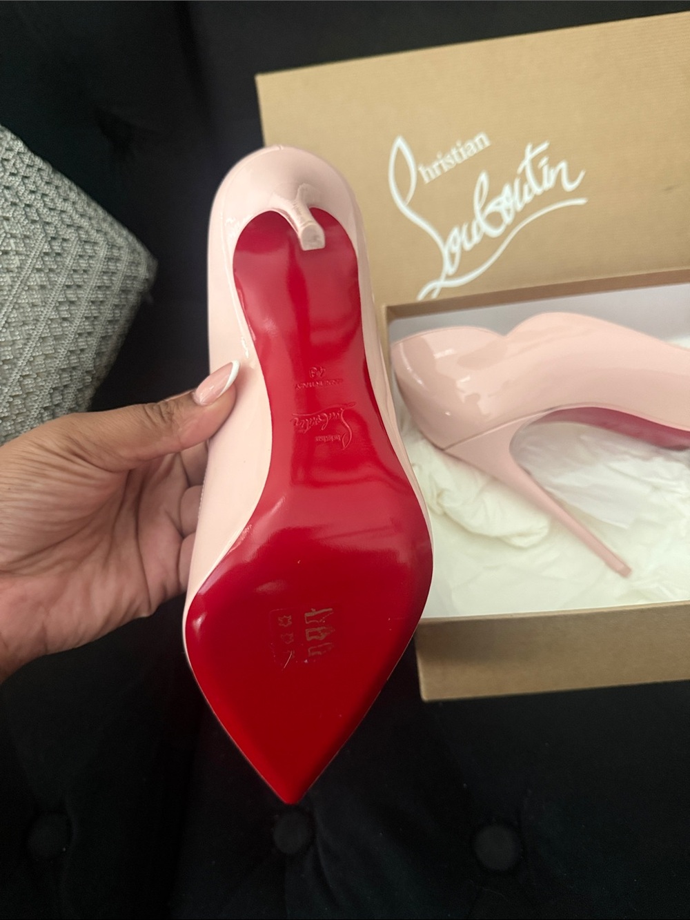 Christian Louboutin Blush Patent Stiletto Pumps with Red Soles - Picture 7 of 10